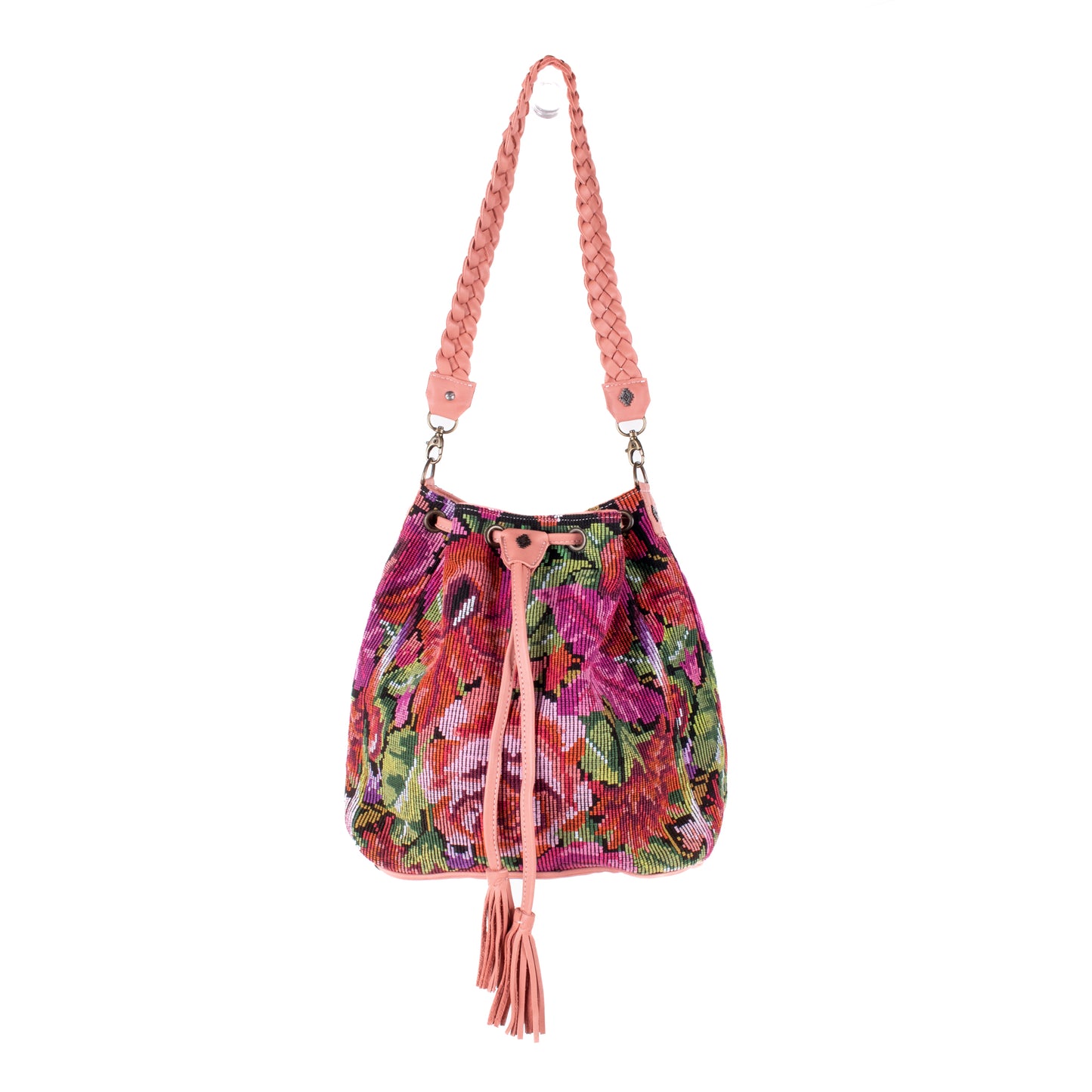 DRAWSTRING BUCKET BAG - OOAK HUIPIL - BLUSH - NO. 18026