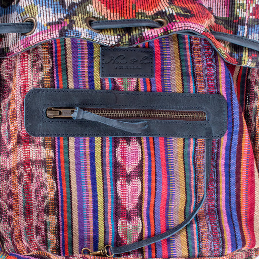 DRAWSTRING BUCKET BAG - OOAK HUIPIL - NAVY - NO. 18028