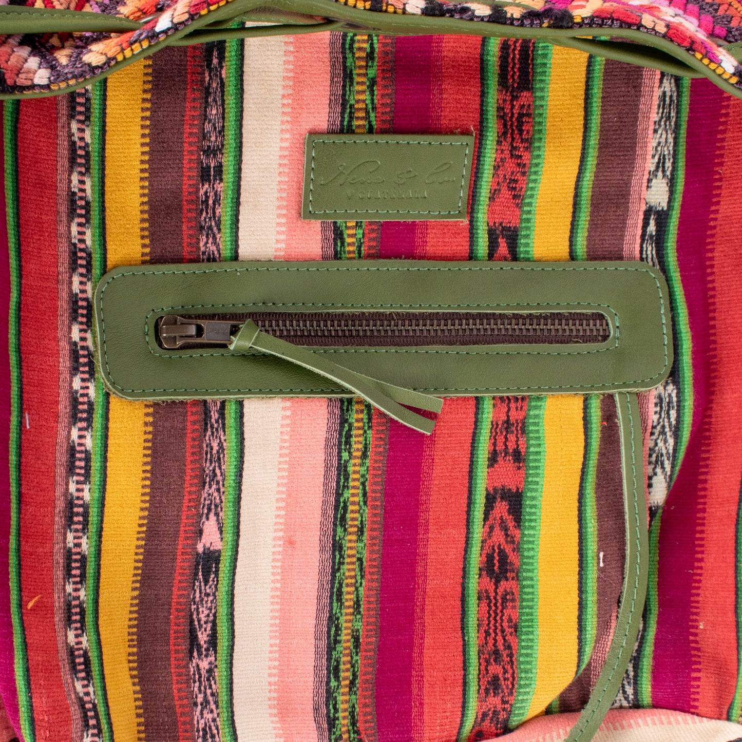 DRAWSTRING BUCKET BAG - OOAK HUIPIL - BASIL - NO. 18032