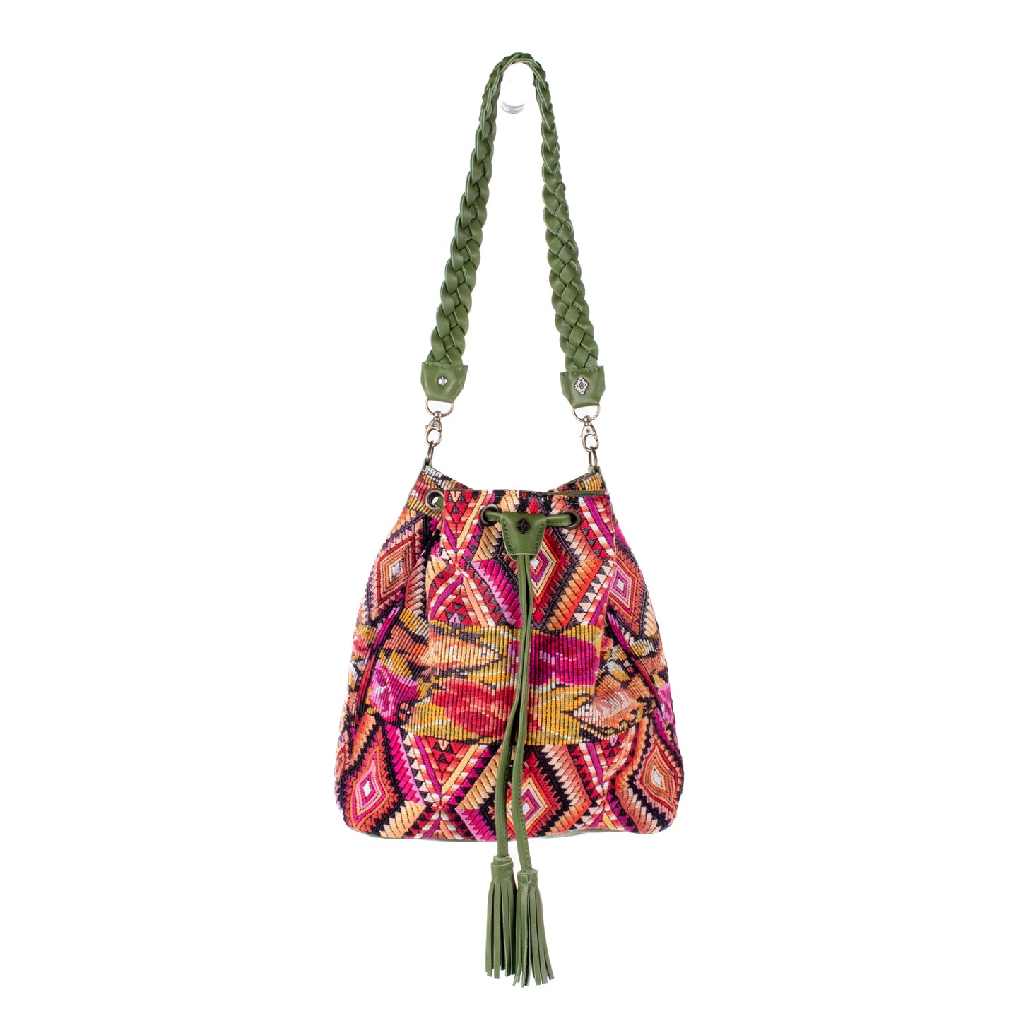 DRAWSTRING BUCKET BAG - OOAK HUIPIL - BASIL - NO. 18032