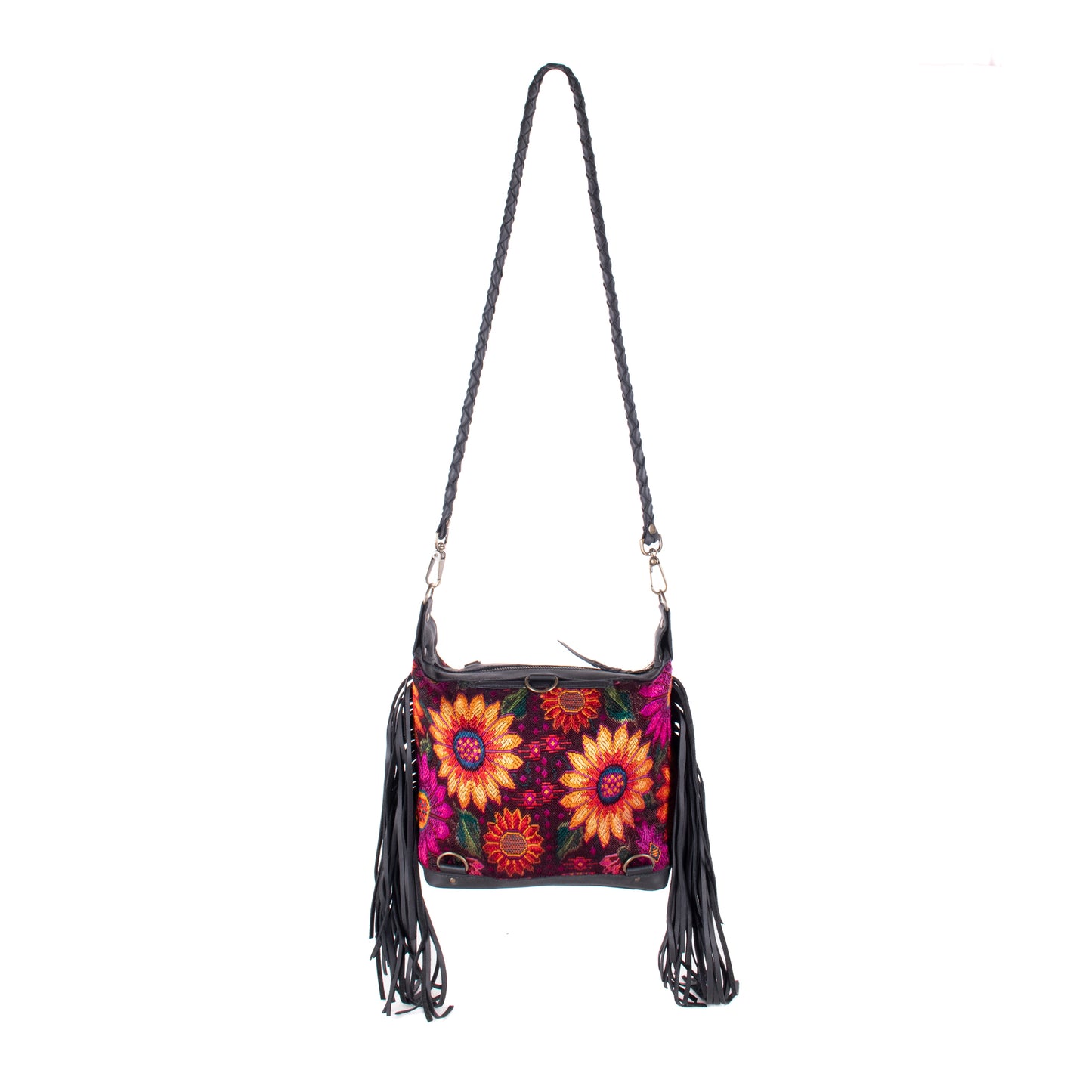 BEATRIZ MINI CDB WITH FRINGE - OOAK HUIPIL - BLACK - NO. 18230