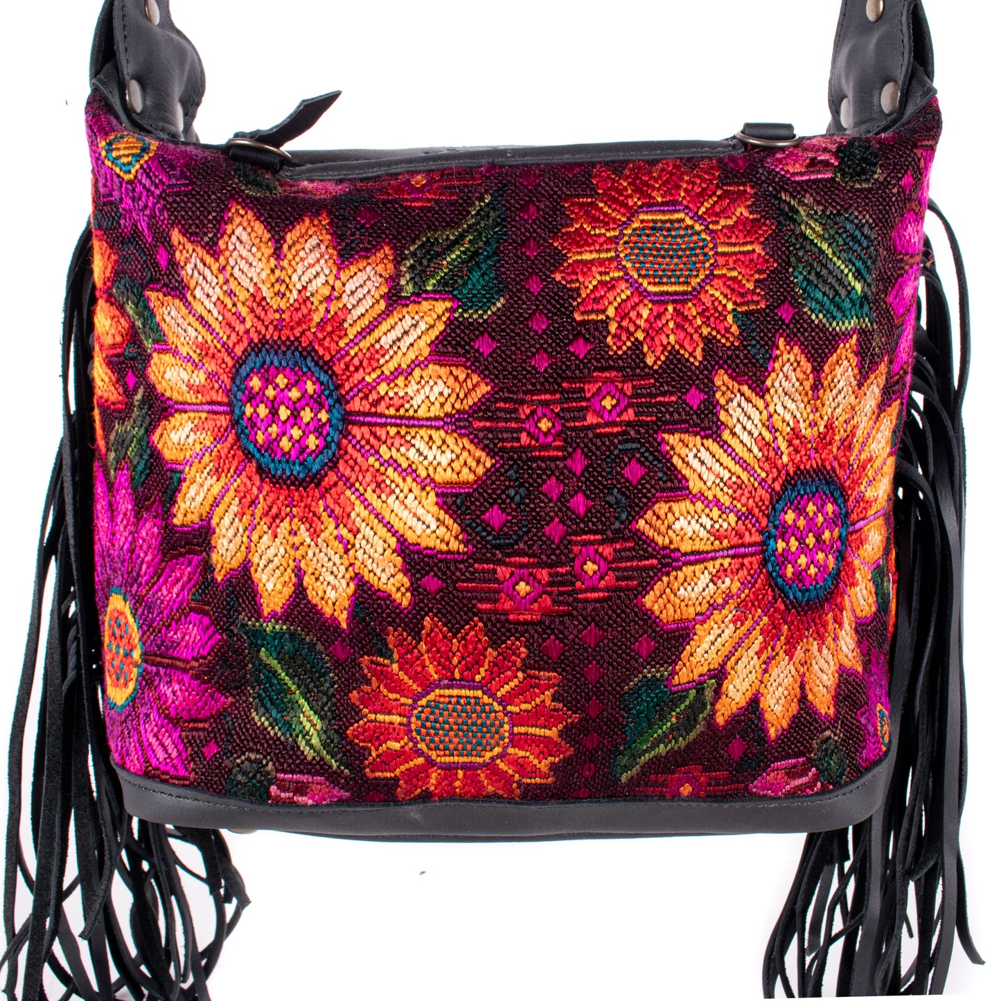 BEATRIZ MINI CDB WITH FRINGE - OOAK HUIPIL - BLACK - NO. 18230