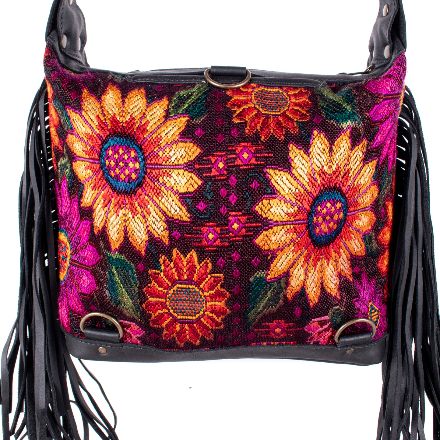 BEATRIZ MINI CDB WITH FRINGE - OOAK HUIPIL - BLACK - NO. 18230