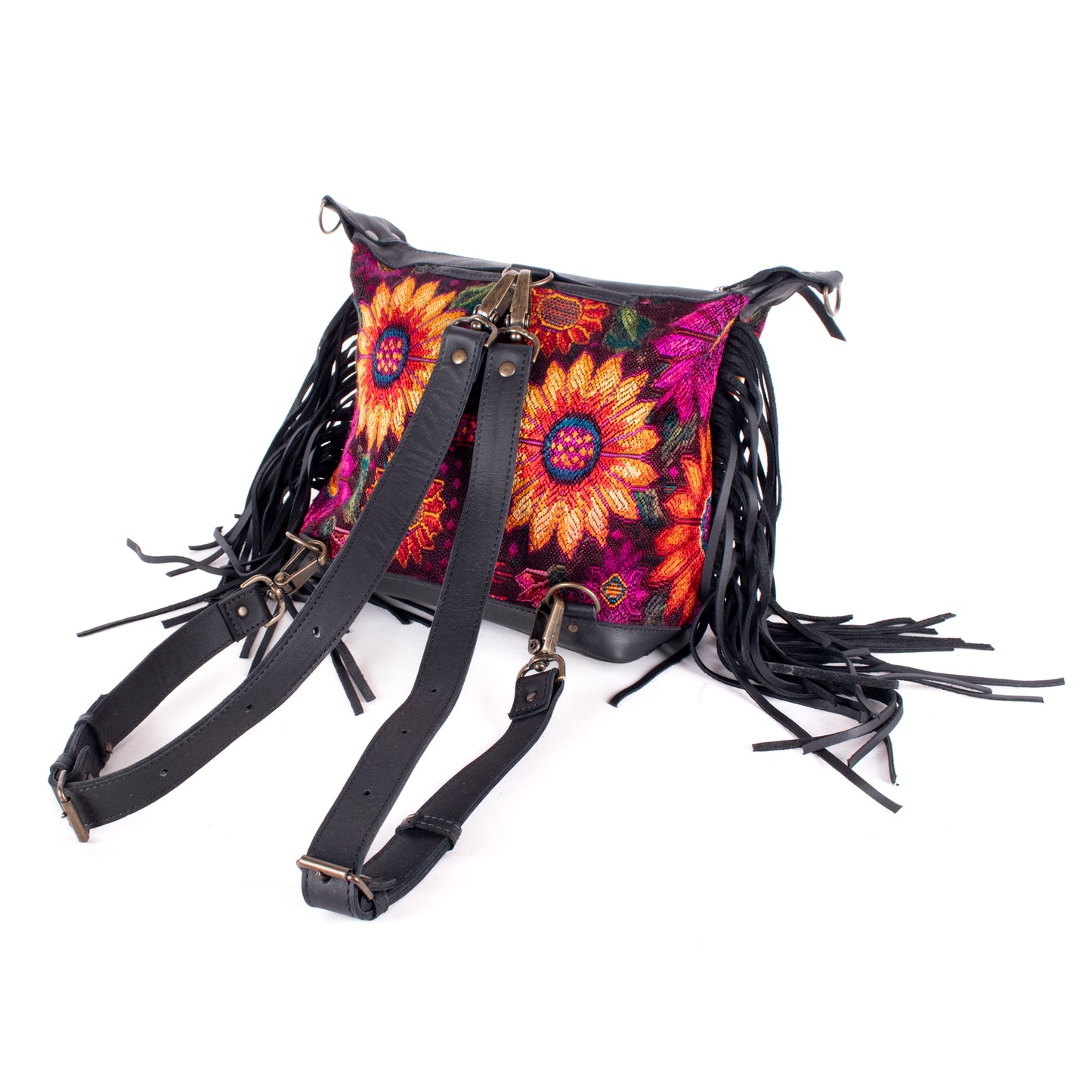 BEATRIZ MINI CDB WITH FRINGE - OOAK HUIPIL - BLACK - NO. 18230