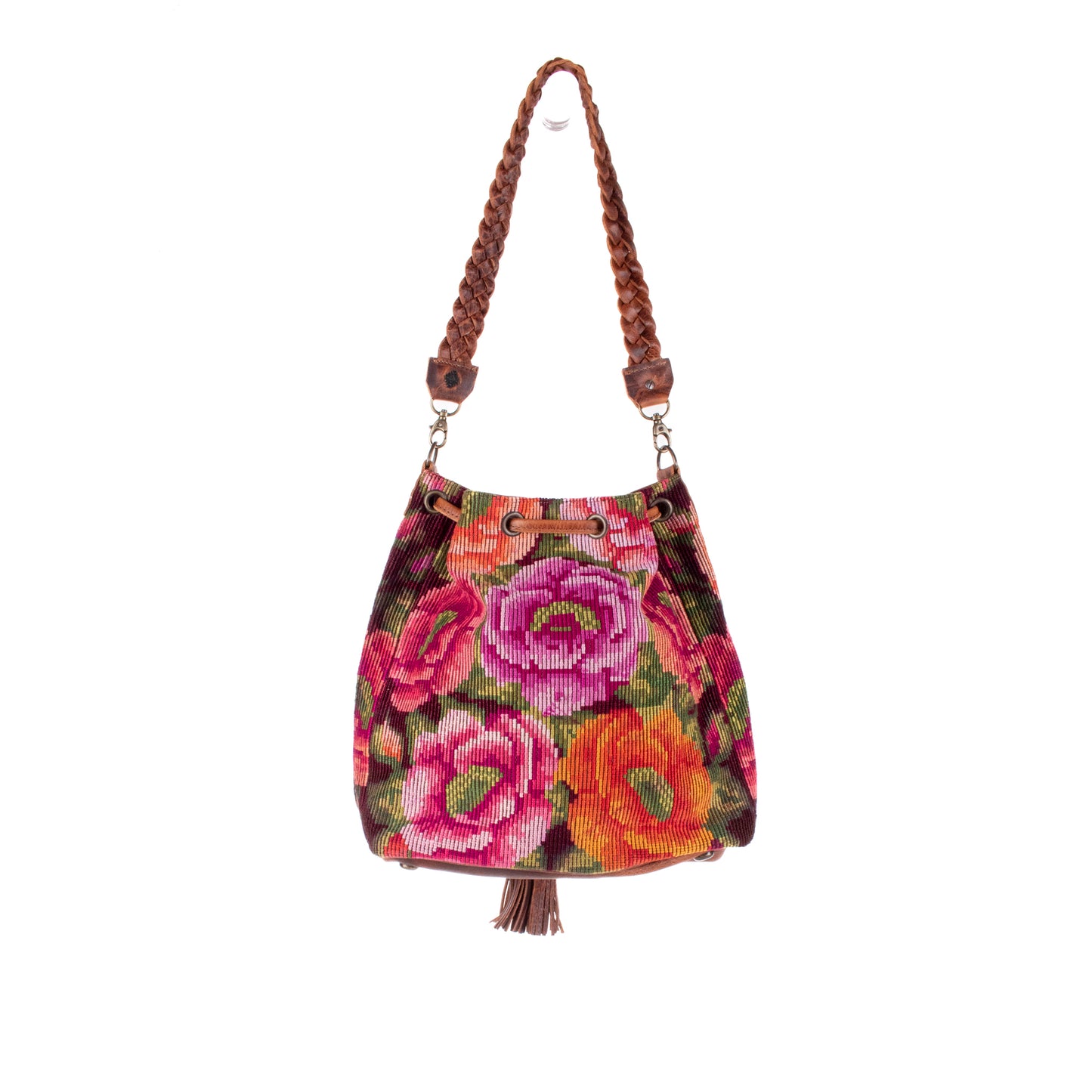 DRAWSTRING BUCKET BAG - OOAK HUIPIL - HONEY - NO. 18942