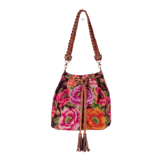 DRAWSTRING BUCKET BAG - OOAK HUIPIL - HONEY - NO. 18942