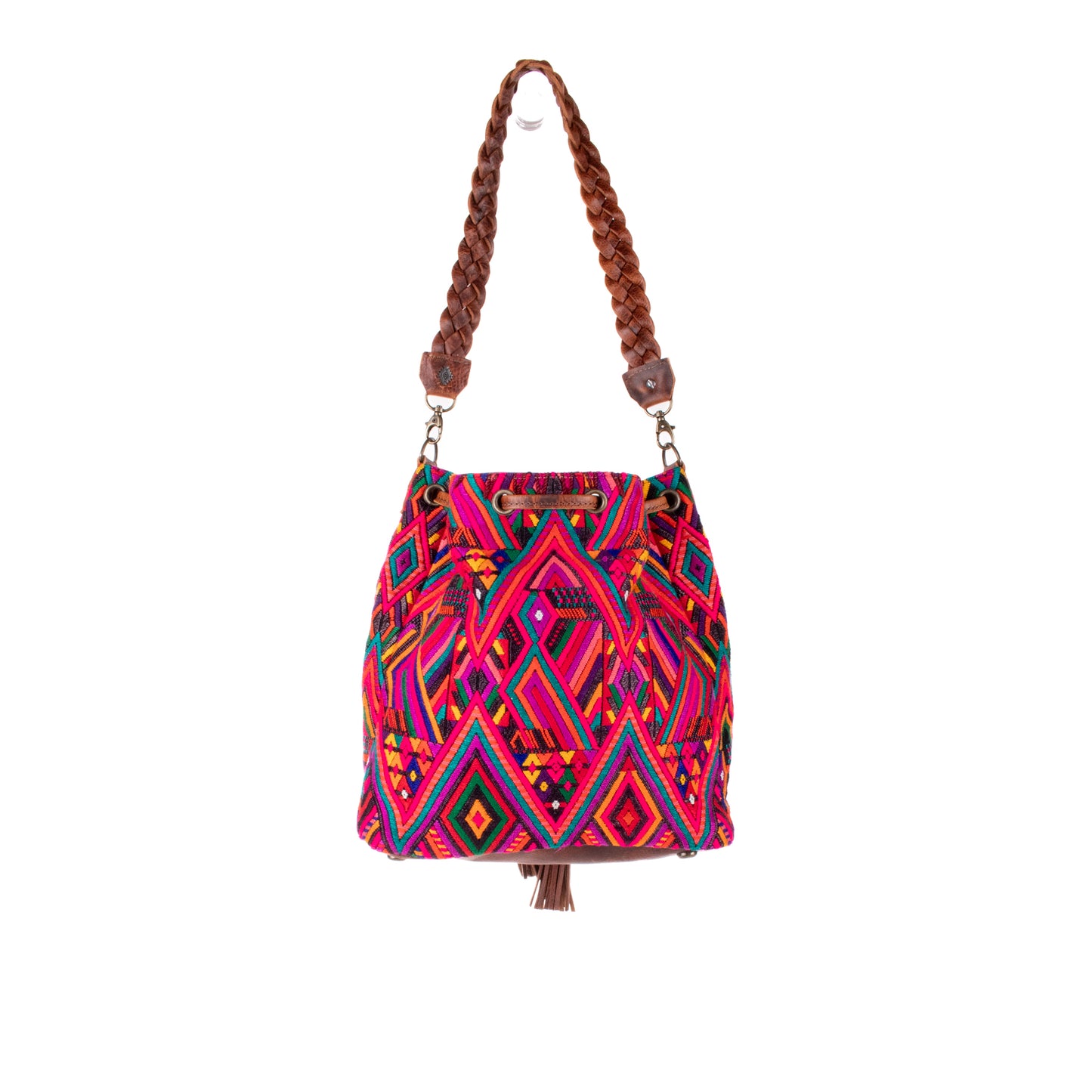 DRAWSTRING BUCKET BAG - OOAK HUIPIL - HONEY - NO. 18945