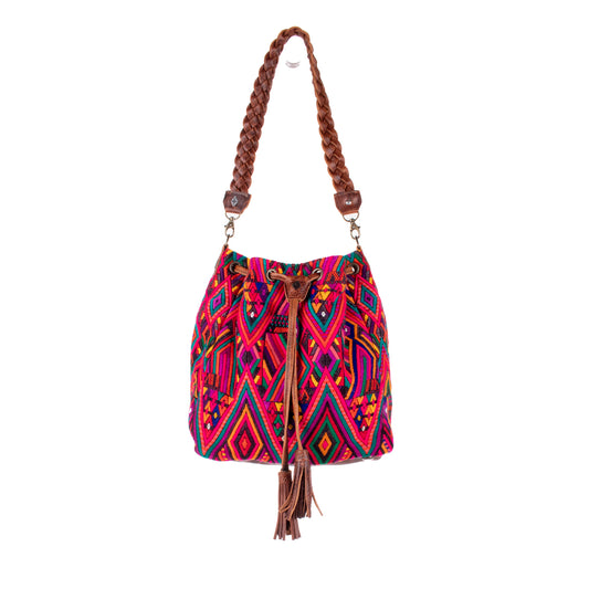 DRAWSTRING BUCKET BAG - OOAK HUIPIL - HONEY - NO. 18945