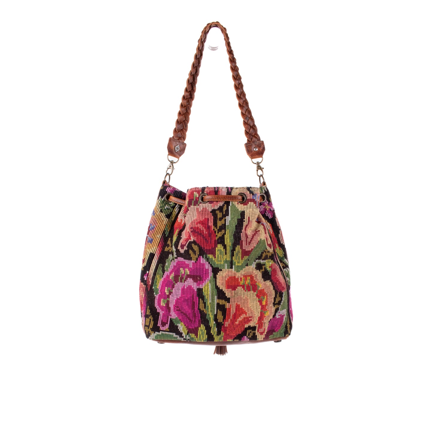 DRAWSTRING BUCKET BAG - OOAK HUIPIL - HONEY - NO. 18947