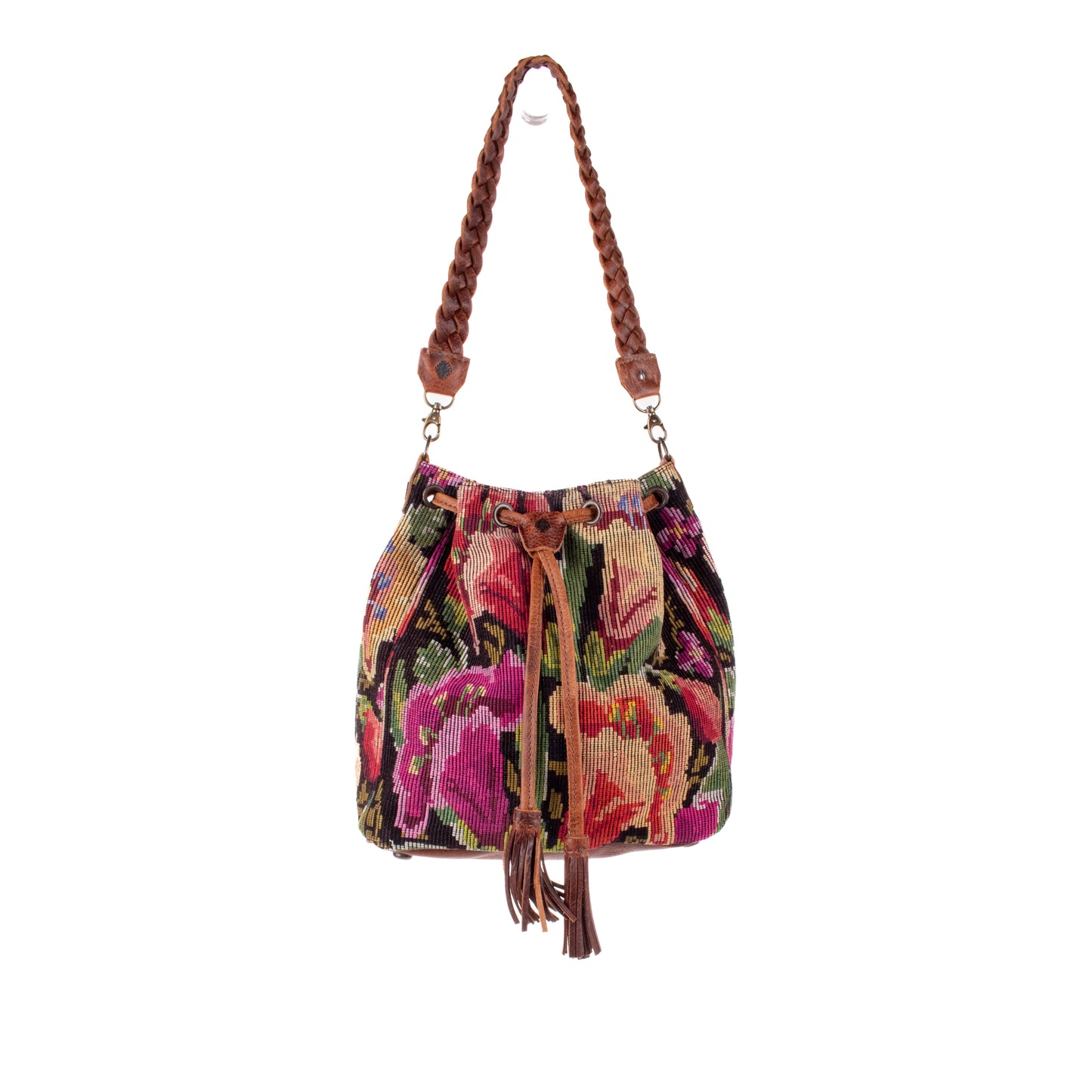 DRAWSTRING BUCKET BAG - OOAK HUIPIL - HONEY - NO. 18947