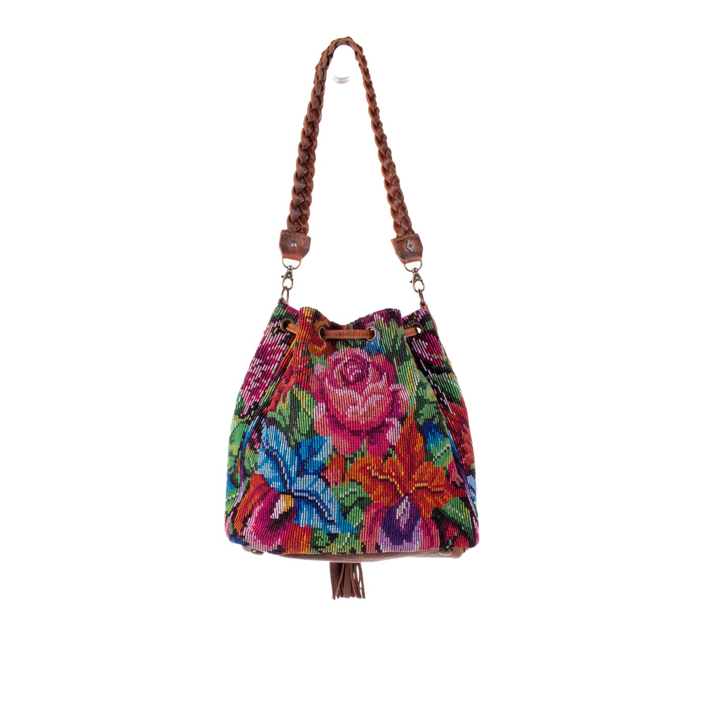 DRAWSTRING BUCKET BAG - OOAK HUIPIL - HONEY - NO. 18948