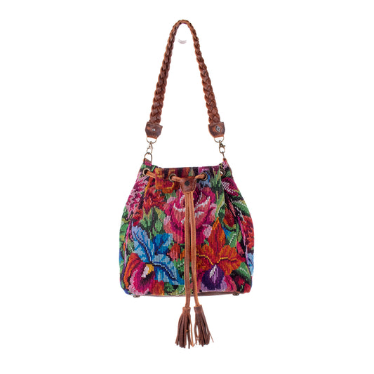 DRAWSTRING BUCKET BAG - OOAK HUIPIL - HONEY - NO. 18948