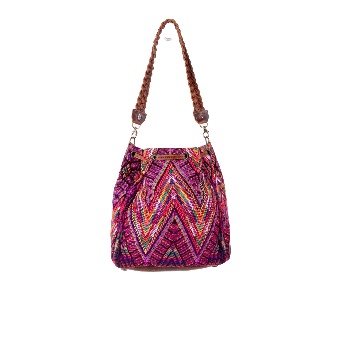 DRAWSTRING BUCKET BAG - OOAK HUIPIL - HONEY - NO. 18950