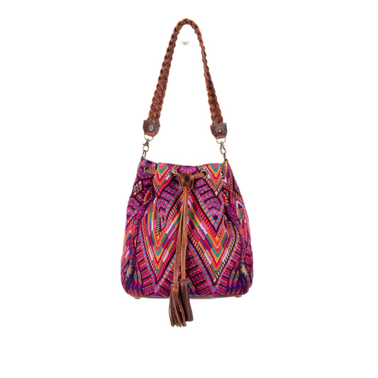 DRAWSTRING BUCKET BAG - OOAK HUIPIL - HONEY - NO. 18950