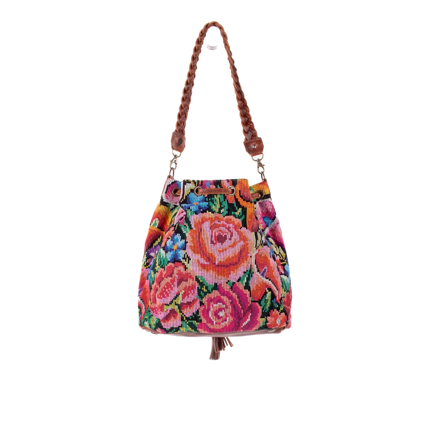 DRAWSTRING BUCKET BAG - OOAK HUIPIL - HONEY - NO. 18951