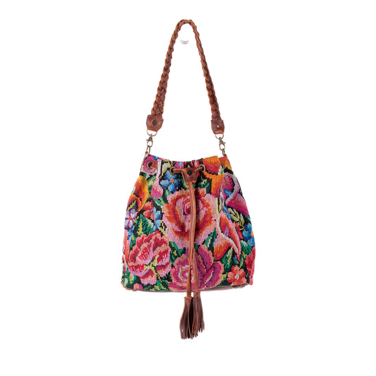 DRAWSTRING BUCKET BAG - OOAK HUIPIL - HONEY - NO. 18951
