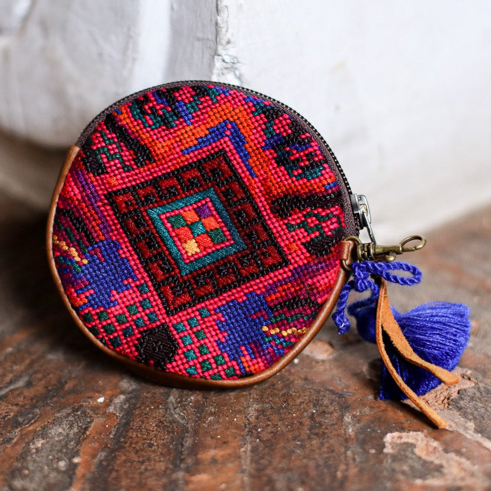CIRCLE COIN PURSE - OOAK HUIPIL - CAFE - NO. 19033