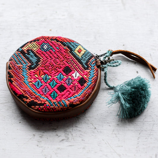 CIRCLE COIN PURSE - OOAK HUIPIL - CAFE - NO. 19037