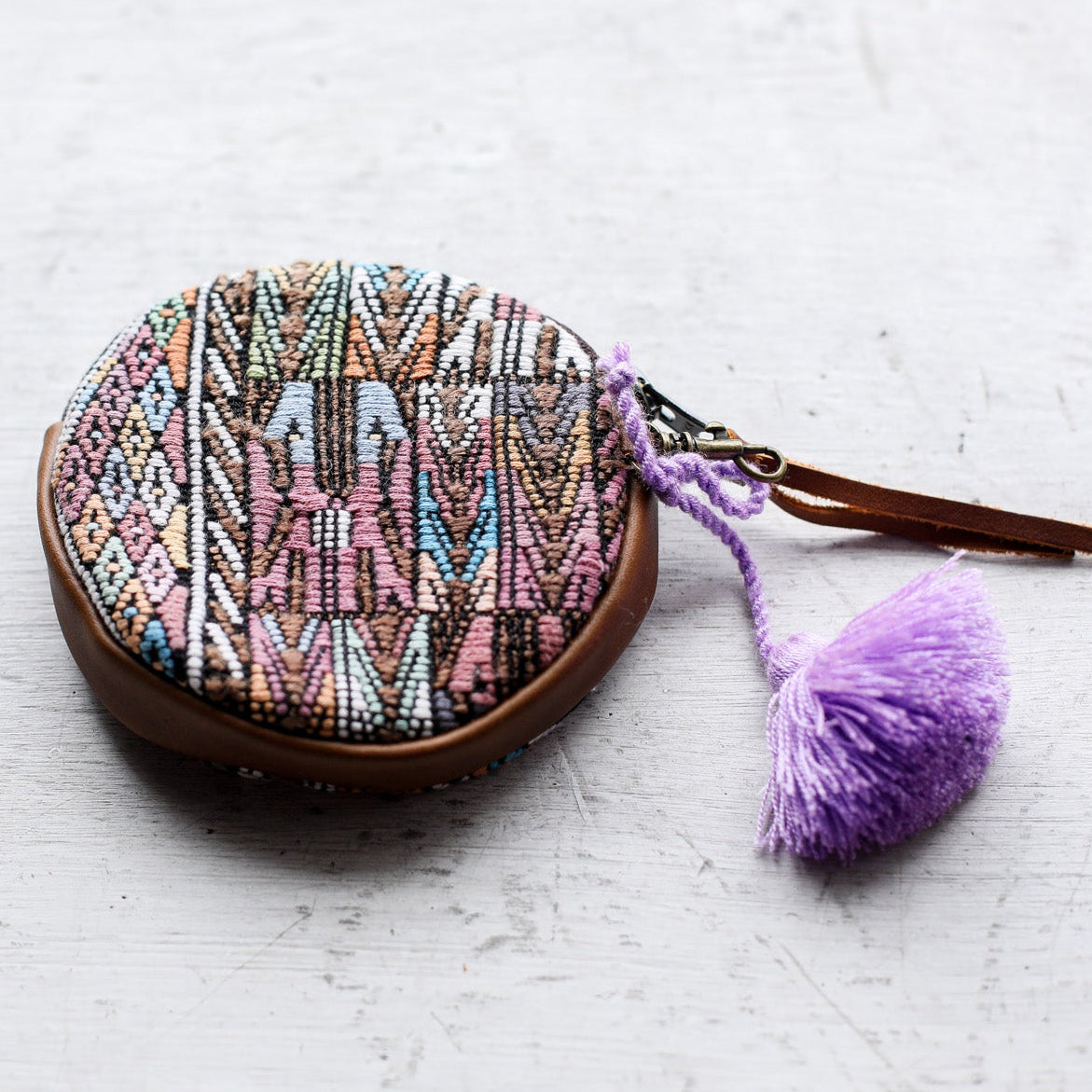 CIRCLE COIN PURSE - OOAK HUIPIL - CAFE - NO. 19038