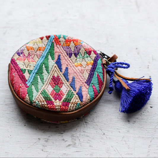CIRCLE COIN PURSE - OOAK HUIPIL - CAFE - NO. 19039