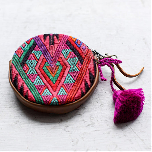 CIRCLE COIN PURSE - OOAK HUIPIL - CAFE - NO. 19041