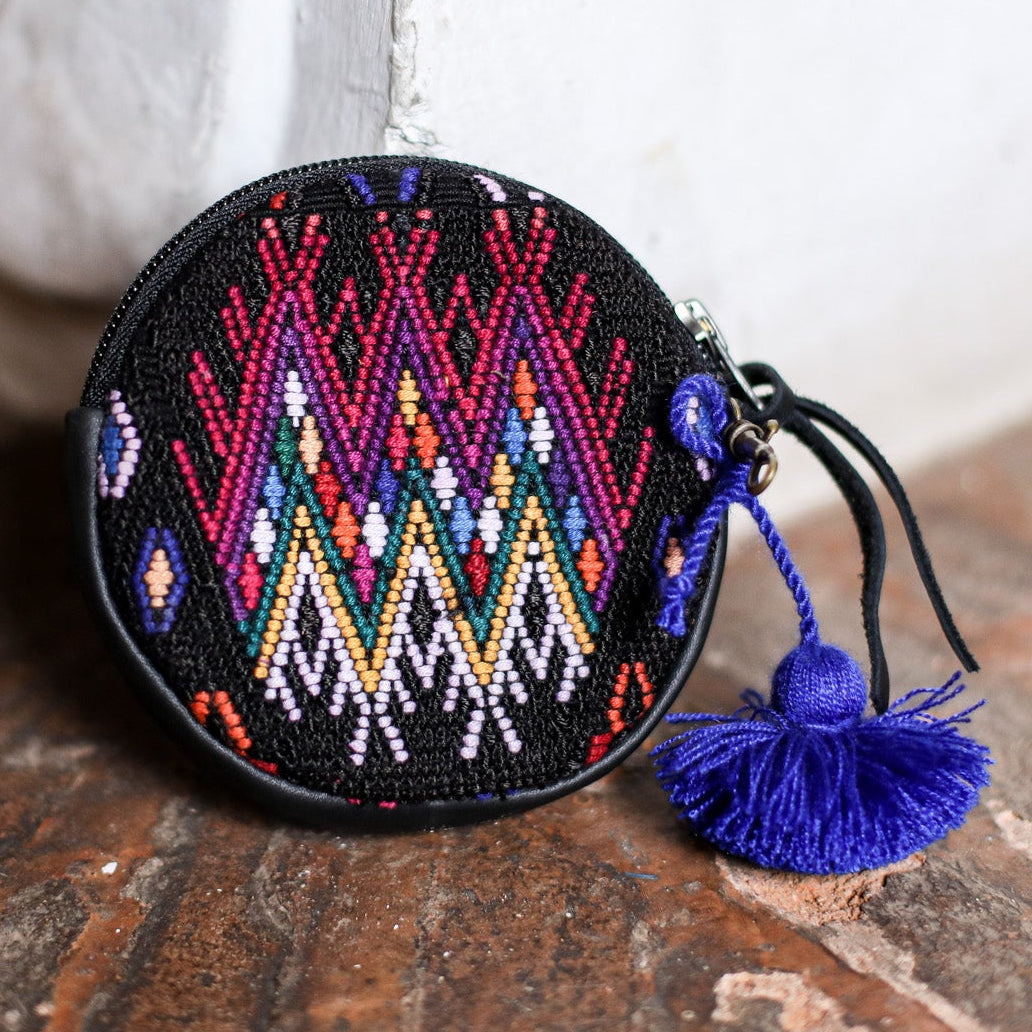 CIRCLE COIN PURSE - OOAK HUIPIL - BLACK - NO. 19042