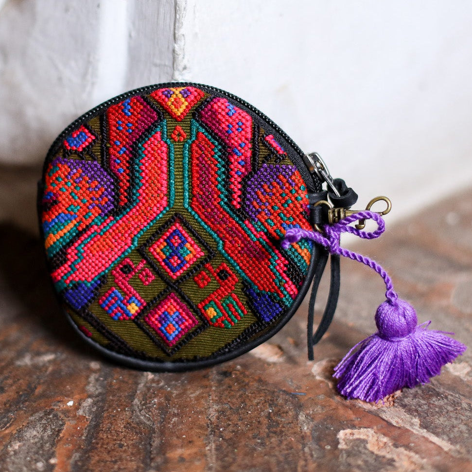 CIRCLE COIN PURSE - OOAK HUIPIL - BLACK - NO. 19045