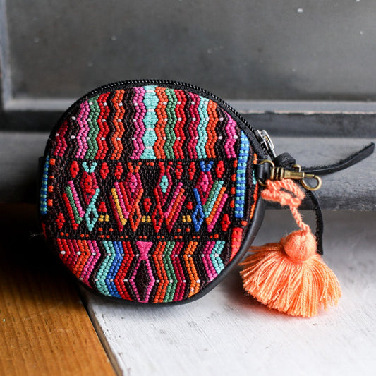 CIRCLE COIN PURSE - OOAK HUIPIL - BLACK - NO. 19047