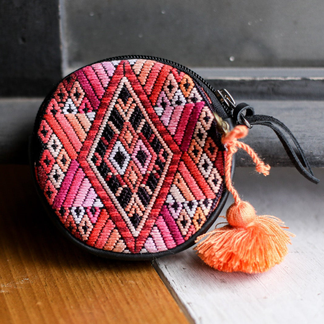 CIRCLE COIN PURSE - OOAK HUIPIL - BLACK - NO. 19048