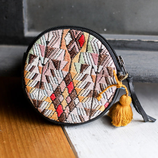 CIRCLE COIN PURSE - OOAK HUIPIL - BLACK - NO. 19049
