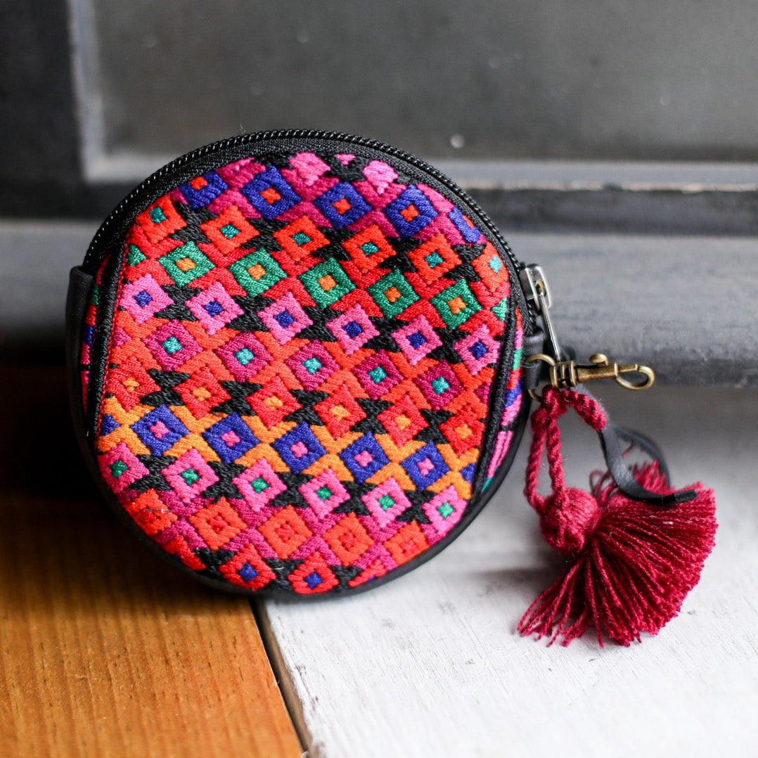 CIRCLE COIN PURSE - OOAK HUIPIL - BLACK - NO. 19050