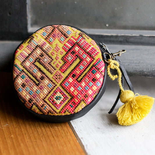 CIRCLE COIN PURSE - OOAK HUIPIL - BLACK - NO. 19051