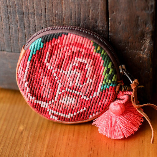CIRCLE COIN PURSE - OOAK HUIPIL - HONEY - NO. 19052