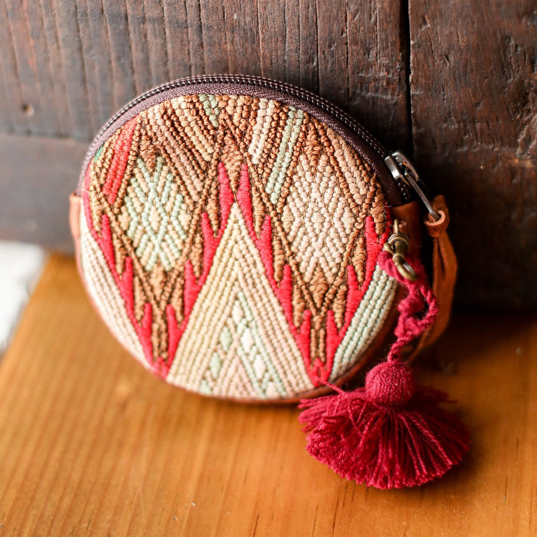 CIRCLE COIN PURSE - OOAK HUIPIL - HONEY - NO. 19053