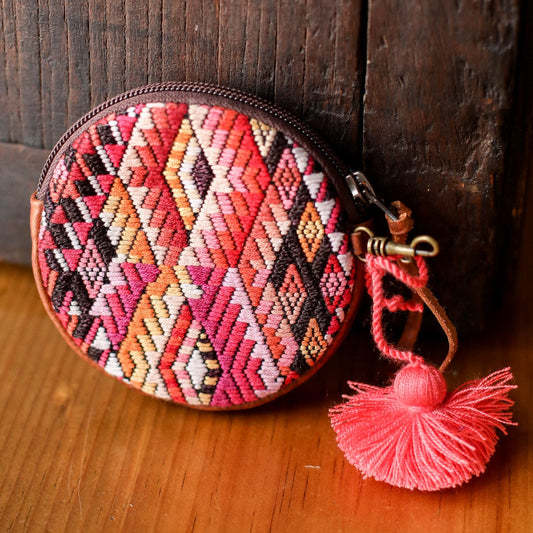 CIRCLE COIN PURSE - OOAK HUIPIL - HONEY - NO. 19054