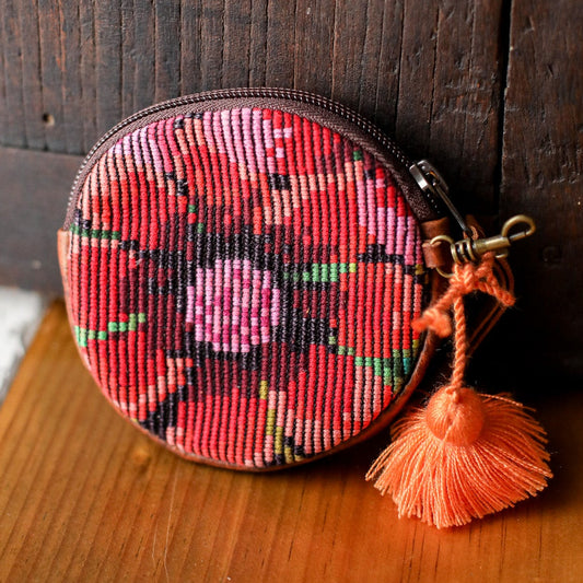 CIRCLE COIN PURSE - OOAK HUIPIL - HONEY - NO. 19055