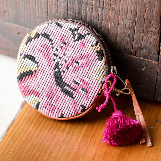 CIRCLE COIN PURSE - OOAK HUIPIL - HONEY - NO. 19056