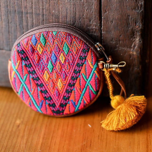 CIRCLE COIN PURSE - OOAK HUIPIL - HONEY - NO. 19057