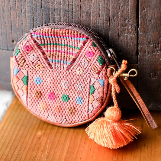 CIRCLE COIN PURSE - OOAK HUIPIL - HONEY - NO. 19058