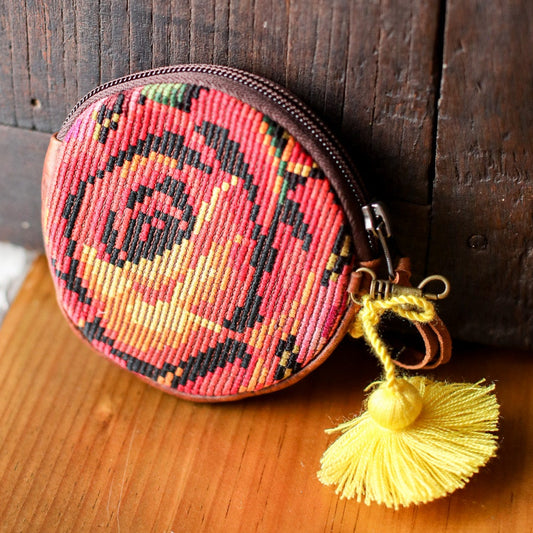CIRCLE COIN PURSE - OOAK HUIPIL - HONEY - NO. 19059