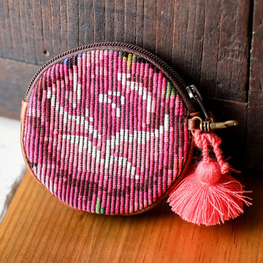 CIRCLE COIN PURSE - OOAK HUIPIL - HONEY - NO. 19060