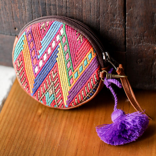 CIRCLE COIN PURSE - OOAK HUIPIL - HONEY - NO. 19061