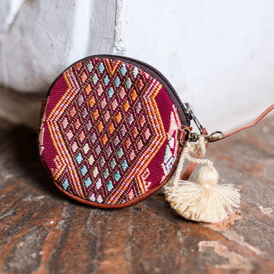 CIRCLE COIN PURSE - OOAK HUIPIL - COPPER - NO. 19062