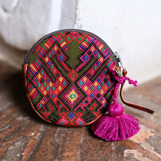 CIRCLE COIN PURSE - OOAK HUIPIL - COPPER - NO. 19063