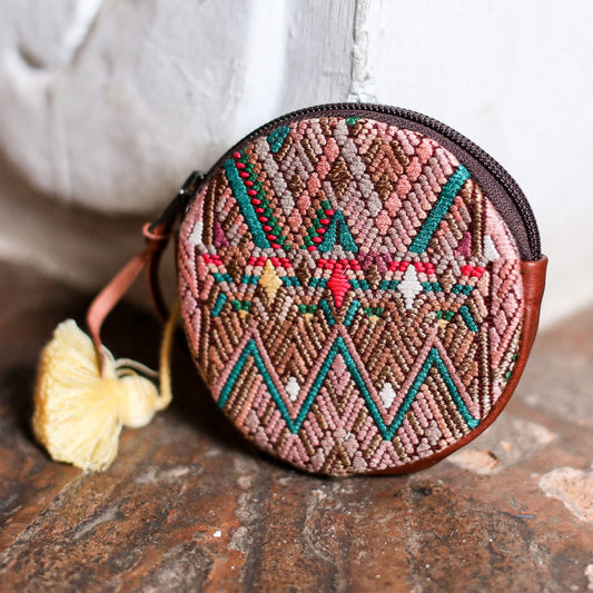 CIRCLE COIN PURSE - OOAK HUIPIL - COPPER - NO. 19064