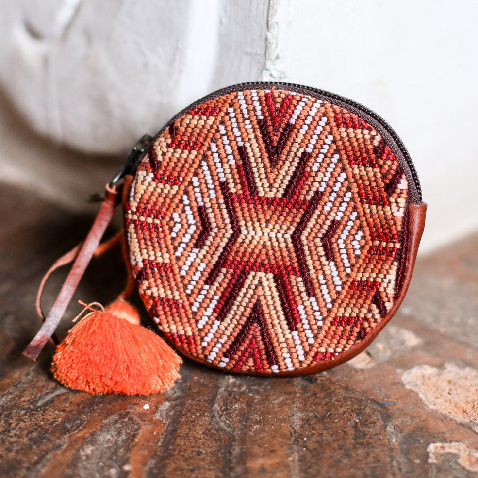 CIRCLE COIN PURSE - OOAK HUIPIL - COPPER - NO. 19065