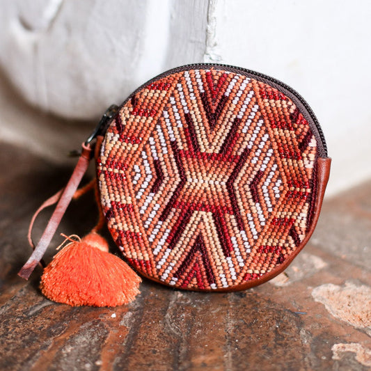 CIRCLE COIN PURSE - OOAK HUIPIL - COPPER - NO. 19065