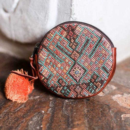 CIRCLE COIN PURSE - OOAK HUIPIL - COPPER - NO. 19066