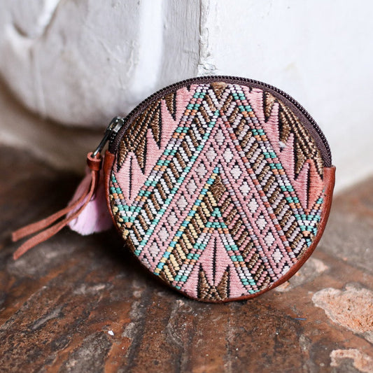 CIRCLE COIN PURSE - OOAK HUIPIL - COPPER - NO. 19067