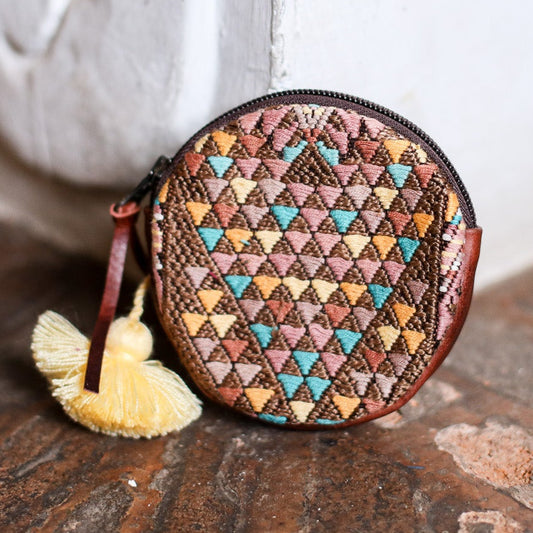 CIRCLE COIN PURSE - OOAK HUIPIL - COPPER - NO. 19068